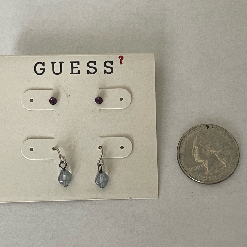 Guess Earrings Purple Stud And Blue With Hook 5$